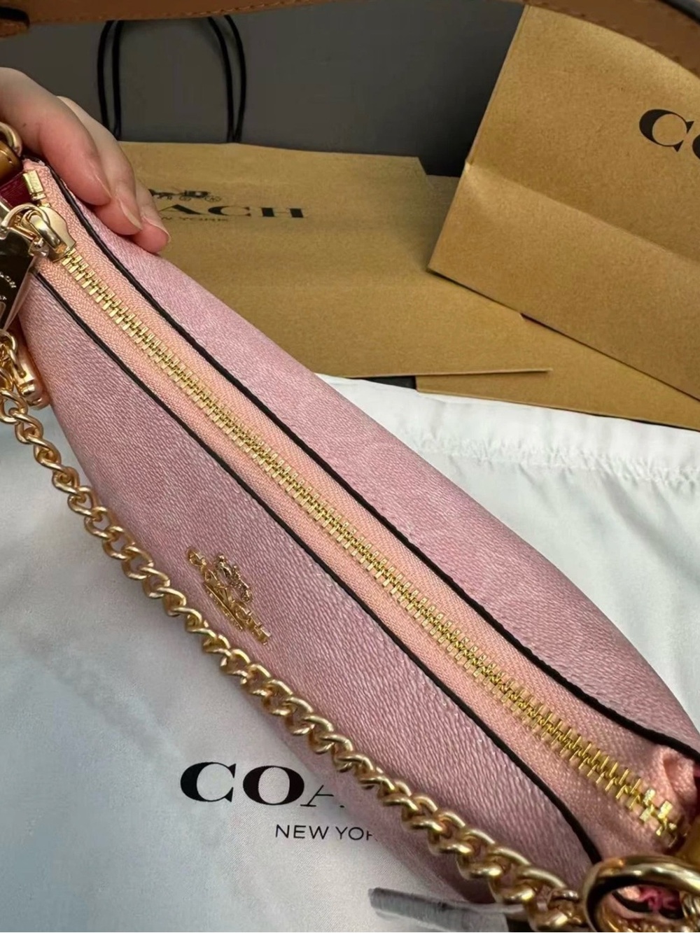 NWT Coach Teri Shoulder Bag Signature Canvas With Charms Gold/Powder Pink CEA20 - Picture 7 of 12